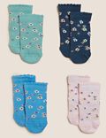 四對裝高棉舒柔花卉圖案嬰兒襪（0 至 24 個月）