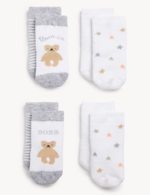 

Unisex,Boys,Girls M&S Collection 4pk Terry Born in 2023 Baby Socks (7lbs - 1 Yr) - White Mix, White Mix