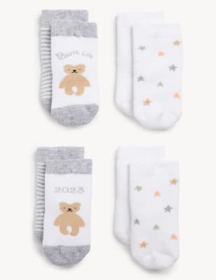 4pk Terry Born in 2023 Baby Socks (7lbs - 1 Yr)