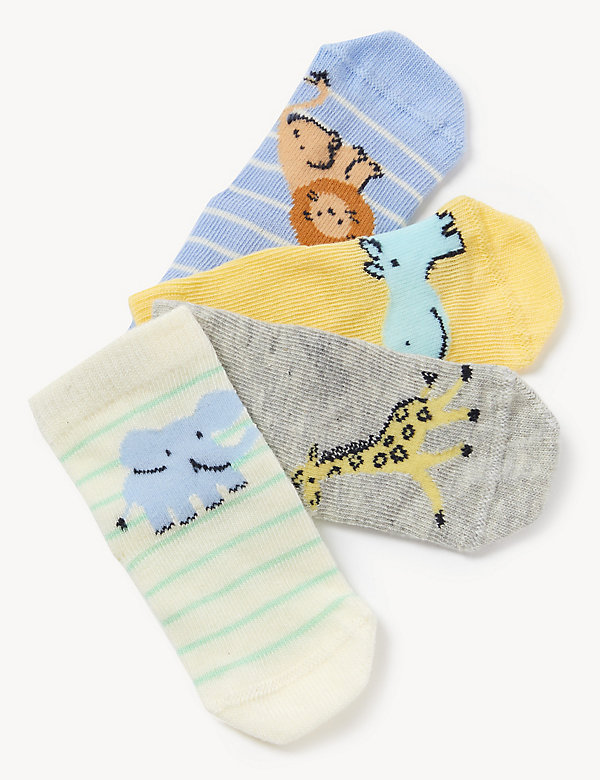 4pk Cotton Rich Animal Baby Socks (0 - 3 Yrs) - LU