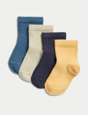 4pk Cotton Rich Ribbed Baby Socks (0 - 3 Yrs)