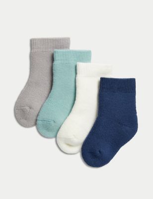 M&S 4pk Terry Baby Socks - 0-6 - Multi, Multi