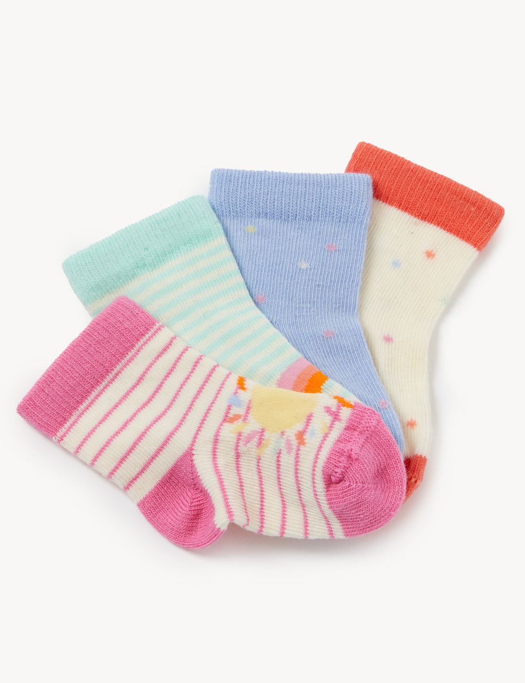 4pk Cotton Rich Patterned Baby Socks (0 - 3 Yrs)