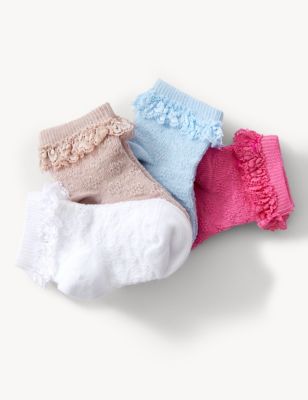 Pack de 4 pares de calcetines de algodón para bebés volantes (0-3 años) | M&S