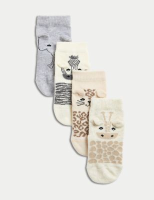 M&S 4pk Cotton Rich Animal Baby Socks (0-3 Yrs) - 0-6 - Multi, Multi