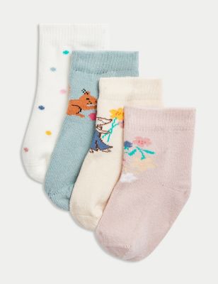 M&S 4pk Cotton Rich Printed Baby Socks - 6-12 - Multi, Multi