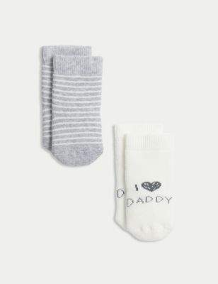 

Unisex,Boys,Girls M&S Collection 2pk Cotton Rich I Love Daddy Baby Socks (0-3 Yrs) - Multi, Multi