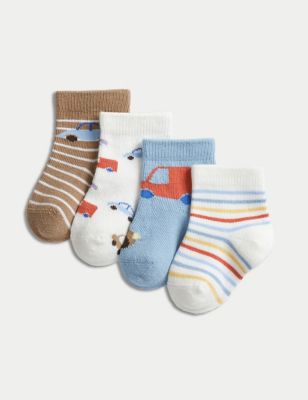 Lot de 4&nbsp;paires de chaussettes bébés en coton à motif véhicules (jusqu'au 3&nbsp;ans) - FR