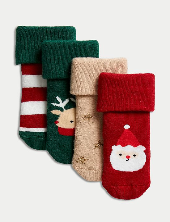 Lot de 4&nbsp;paires de chaussettes bébés en coton à motif de Noël