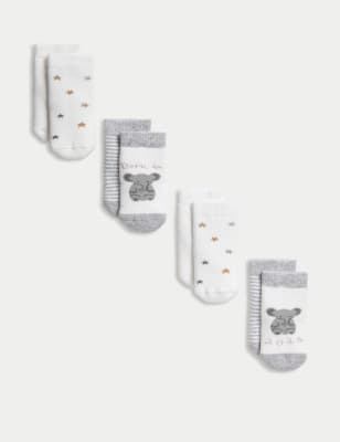 M&S 4pk Born in 2024 Socks - 0-6 - White Mix, White Mix