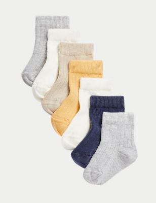 M&S 7pk Cotton Rich Baby Socks - 2-3Y - Multi, Multi