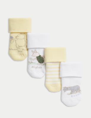 4pk Cotton Rich Winnie the Pooh™ Socks (0-24 Mths) - AT