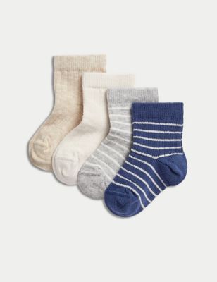 M&S 4pk Cotton Rich Socks - 6-12 - Multi, Multi