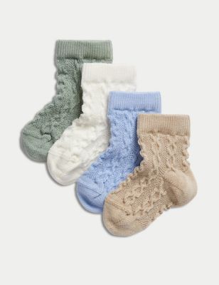 4pk Cotton Rich Cable Knit Socks (0-3 Yrs) - CA
