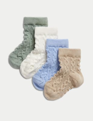 4pk Cotton Rich Cable Knit Socks (0-3 Yrs)