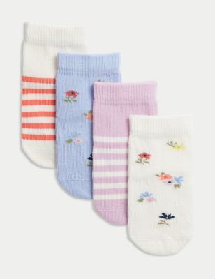 M&S Girl's 4pk Cotton Rich Patterned Socks - 0-6 - Multi, Multi