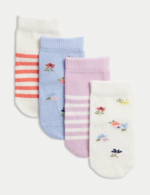 

M&S Collection Pack de 4 pares de calcetines de algodón estampados (0-3 años) - Multi, Multi