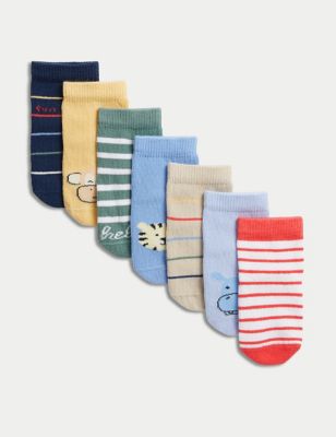 M&S Boys 7pk Cotton Rich Animal Socks (0-3 Yrs) - 6-12 - Multi, Multi