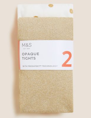 

Girls M&S Collection 2pk 40 Denier Sparkly Opaque Tights (2-14 Yrs) - Gold Mix, Gold Mix