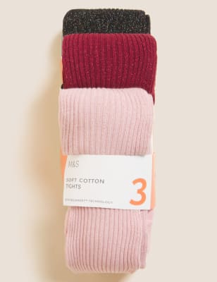

M&S Collection Pack de 3 pares de medias acanaladas con brillos (2-14 años) - Pink Mix, Pink Mix