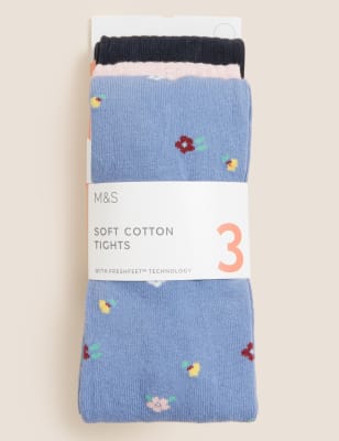 

Girls M&S Collection 3pk Cotton Rich Floral & Plain Tights (2 - 14 Yrs) - Multi, Multi