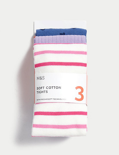 3pk Cotton Rich Assorted Tights (2-14 Yrs)