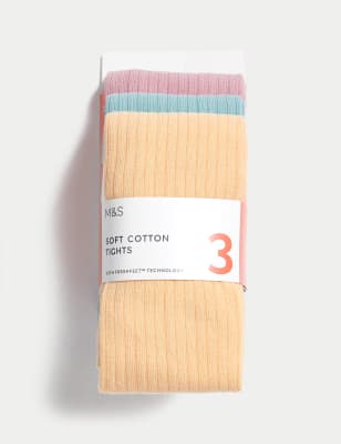 3pk Cotton Rich Ribbed Tights (2-14 Yrs) - HR