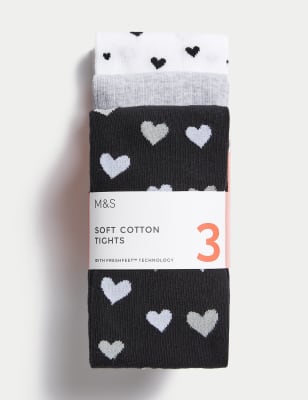 3pk Cotton Rich Heart Tights (2-14 Yrs) - US