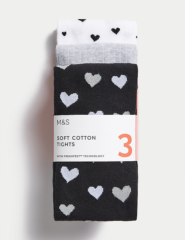 3pk Cotton Rich Heart Tights (2-14 Yrs) - IS
