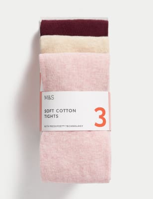 3pk Cotton Rich Plain Tights (2-14 Yrs)