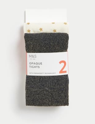 Lot de 2&nbsp;paires de collants opaques 40&nbsp;deniers à motif étoiles, effet brillant (du 3 au 14&nbsp;ans) - CH