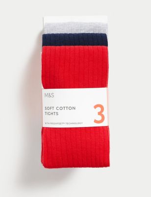 

Girls M&S Collection 3pk Cotton Rich Ribbed Tights (2-14 Yrs) - Red Mix, Red Mix