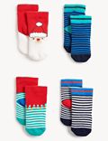 4pk Cotton Rich Christmas Baby Socks (7lbs - 2 Yrs)