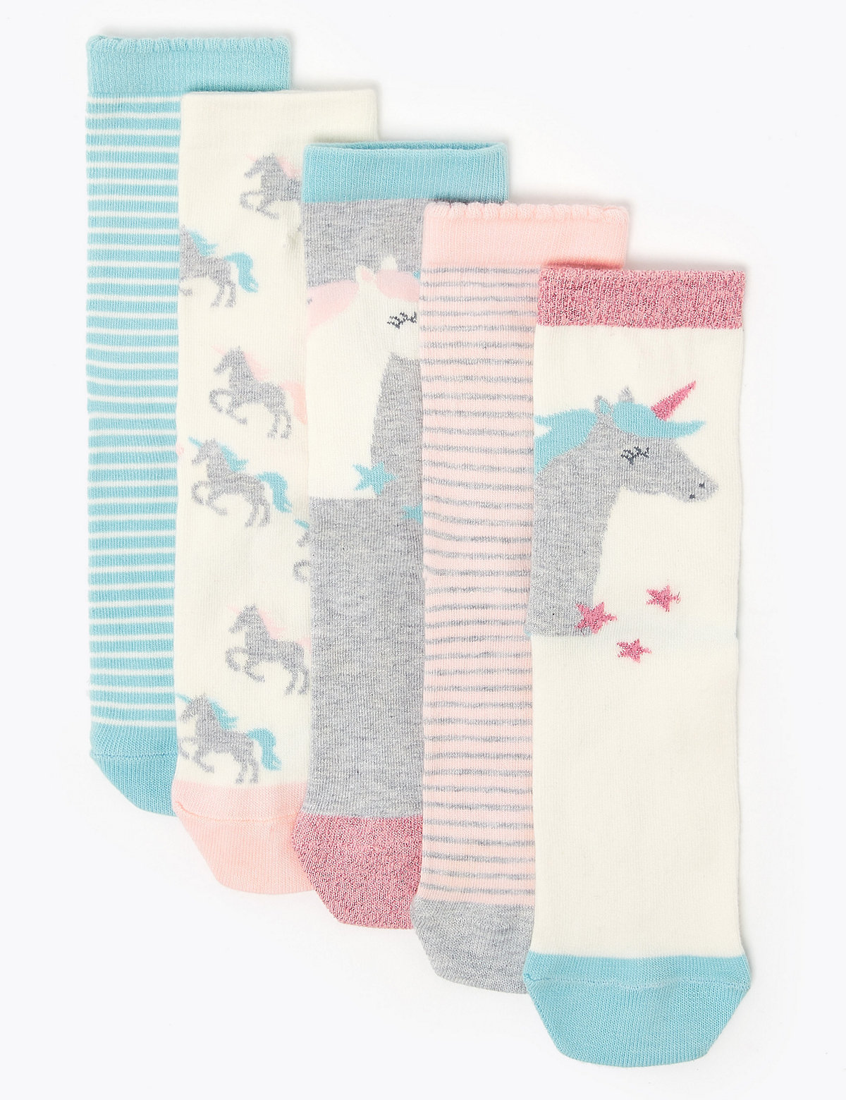 5pk of Striped & Unicorn Socks