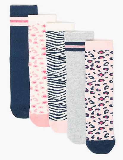5 Pack of Cotton Rich Animal Print Socks