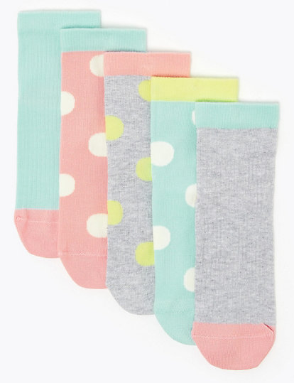 5 Pack of Spotted & Colour Block Socks