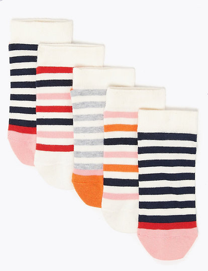 5 Pack of Striped Trainer Liner Socks