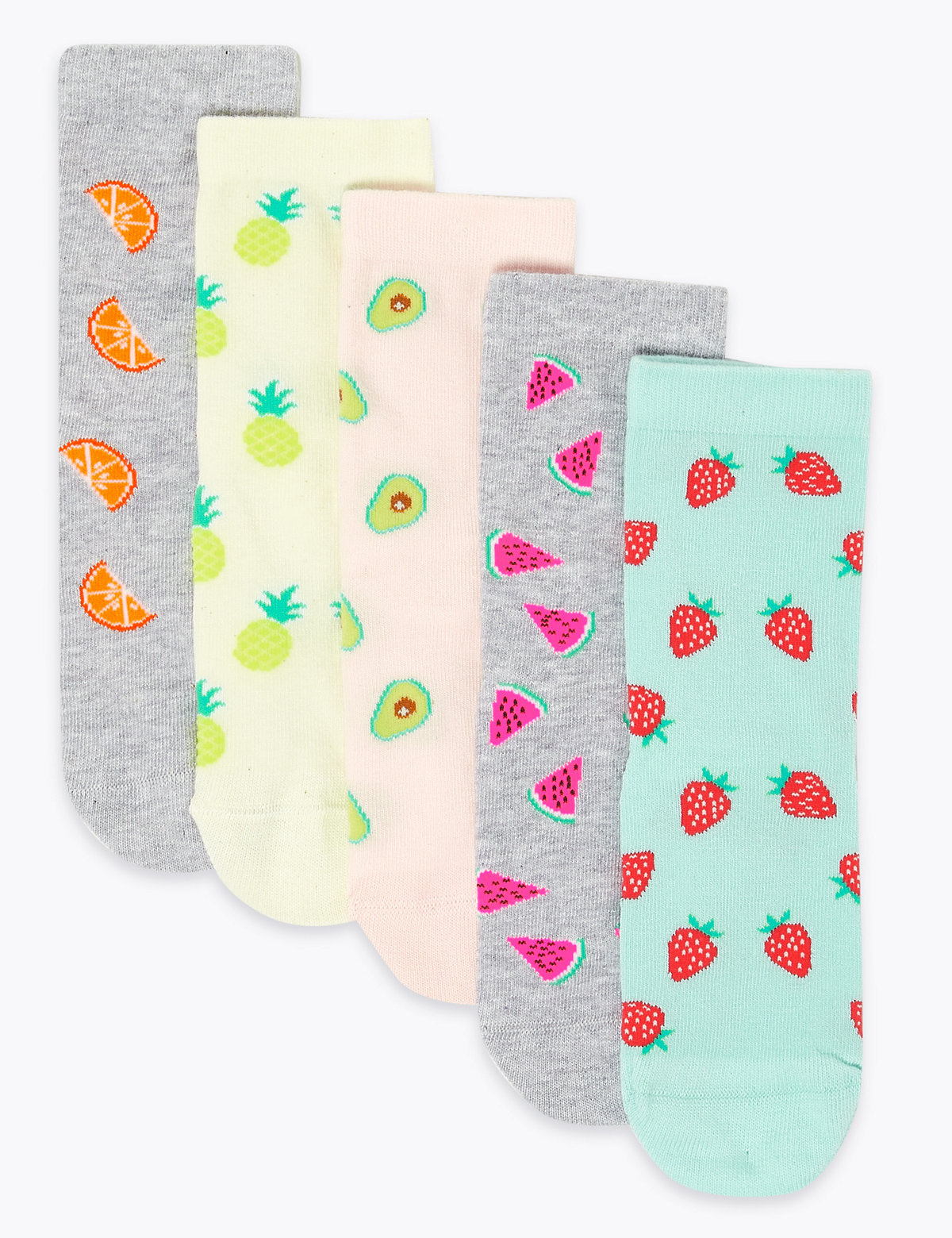 5 Pack of Cotton Rich Fruit Patterned Socks