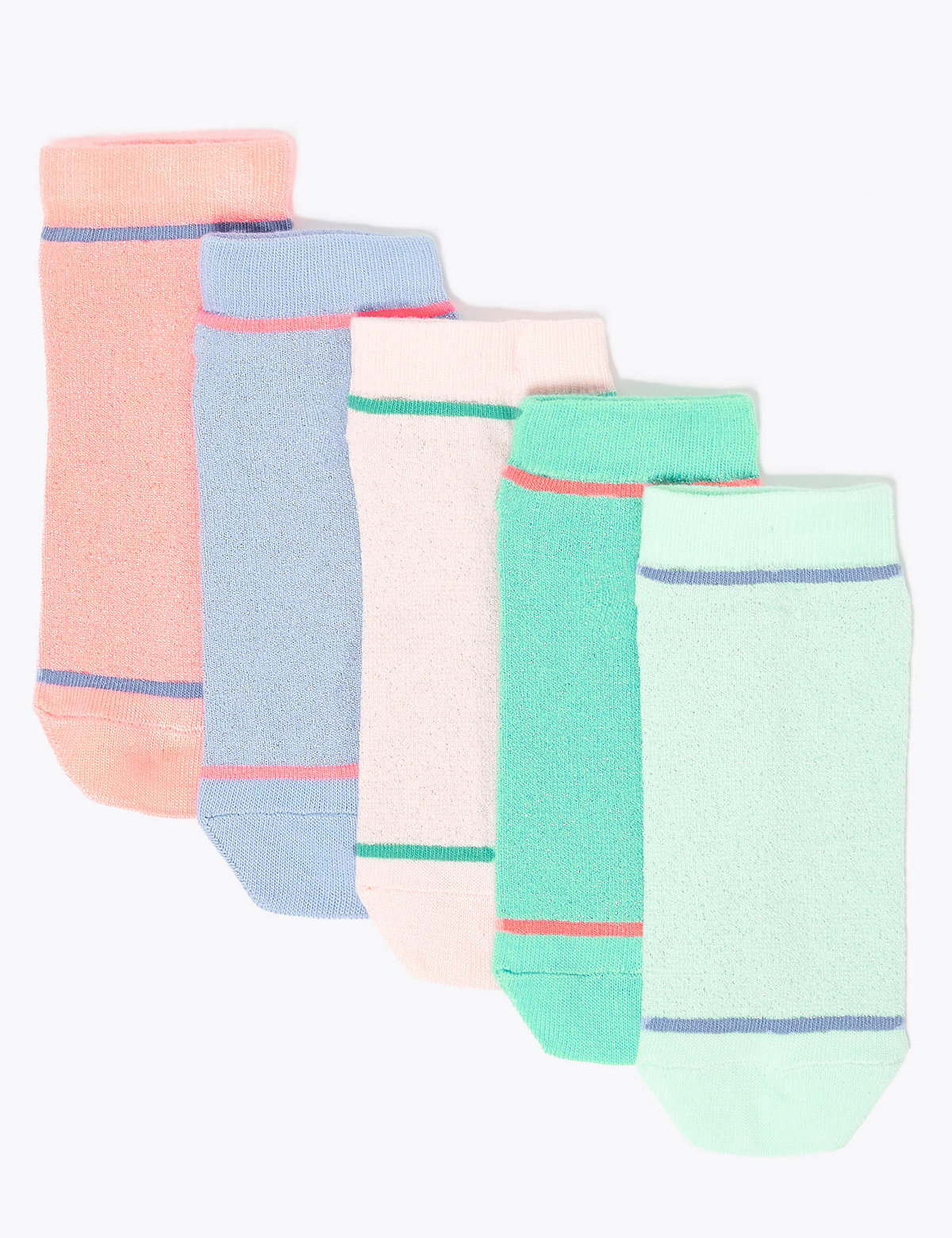 5 Pack Sparkle Trainer Liner Socks