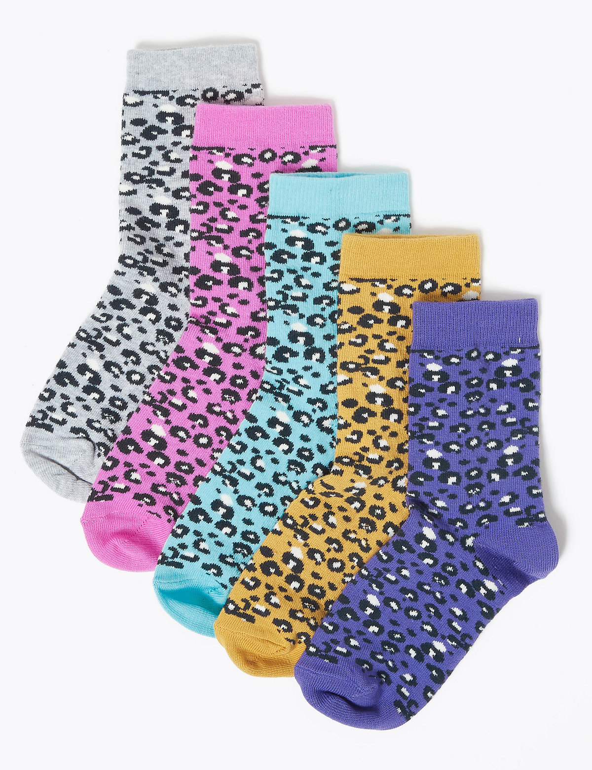 5pk Cotton Rich Leopard Print Socks