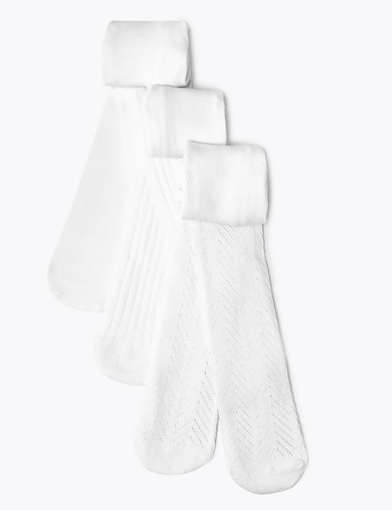 三件裝鈎花、羅紋及純白色襪褲（0 至 2 歲）