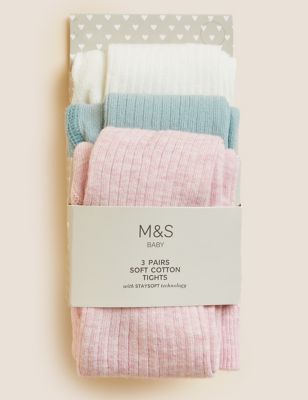 

Girls M&S Collection Baby 3pk Cotton Rich Ribbed Tights (0-3 Yrs) - Multi, Multi