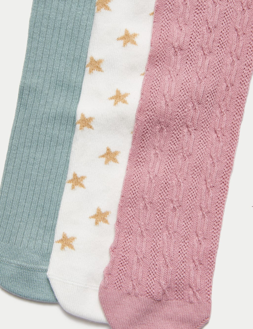 3pk Cotton Rich Plain & Star Tights (0-3 Yrs) image 2