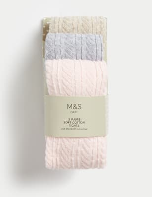 

Girls M&S Collection 3pk Cotton Rich Cable Tights (0-3 Yrs) - Multi, Multi