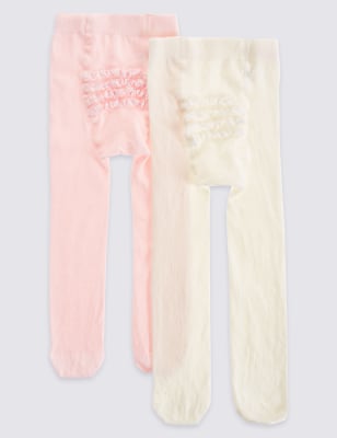 Lot de 2&nbsp;paires de collants b&eacute;b&eacute;s en coton &agrave; volants (jusqu'au 2&nbsp;ans)