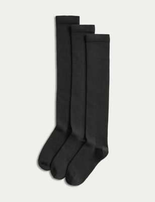 M&S Girl's 3pk Cotton Rich Over the Knee Socks - 12+3+ - Black, Black,Grey,Navy