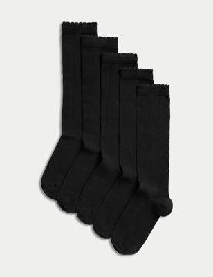 M&S Girls 5pk of Knee High Socks - 6-8+ - Black, Black,White,Grey,Navy