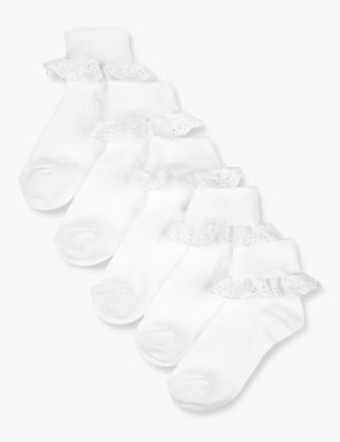 

Girls M&S Collection 5pk of Frill Socks - White, White