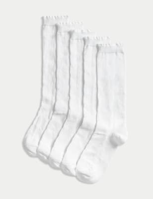 

Girls M&S Collection 5pk of Butterfly Knee High Socks - White, White