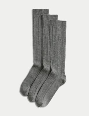 

M&S Collection 3er-Pack Kniestrümpfe mit Zopfmuster - Grey Marl, Grey Marl